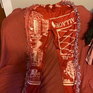 Red Graphic Fringe Pants